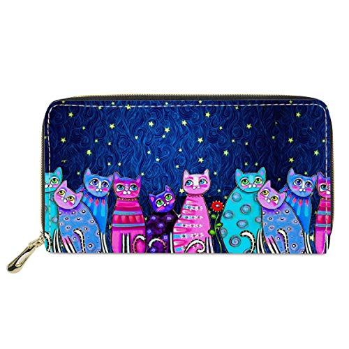 FJQWKLF Frauen Geldbörse Reißverschluss um Clutch Damen Reise Geldbörse Cartoon Katze von FJQWKLF