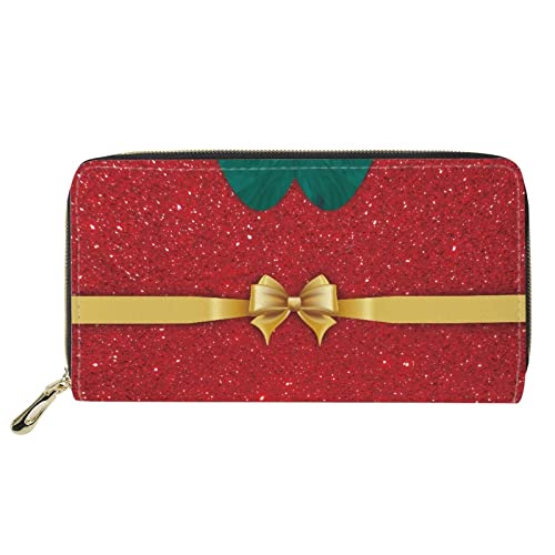 FJQWKLF Frauen Mädchen Lange Clutch Geldbörse PU Leder Weihnachten Reise Geldbörse Kartenhalter Design Weihnachtsmuster Rot von FJQWKLF