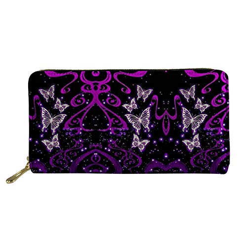 FJQWKLF Frauen Mädchen Leder Geldbörsen Lange Geldbörse Reißverschluss Clutch Bag Kartenhalter Organizer Cooler Schmetterling von FJQWKLF