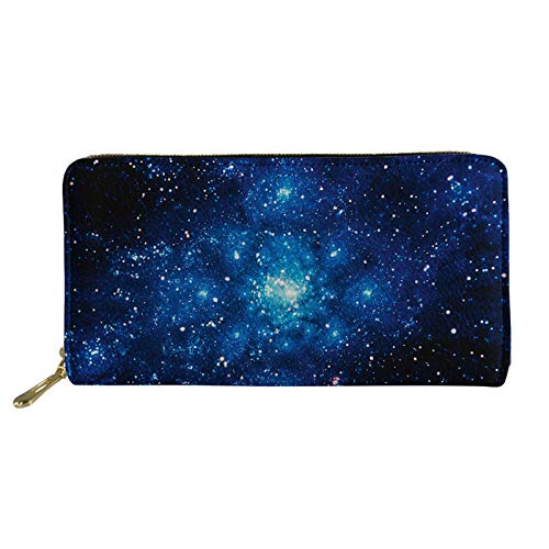FJQWKLF Frauen Mädchen Leder Geldbörsen Lange Geldbörse Reißverschluss Clutch Bag Kartenhalter Organizer Galaxy Design von FJQWKLF