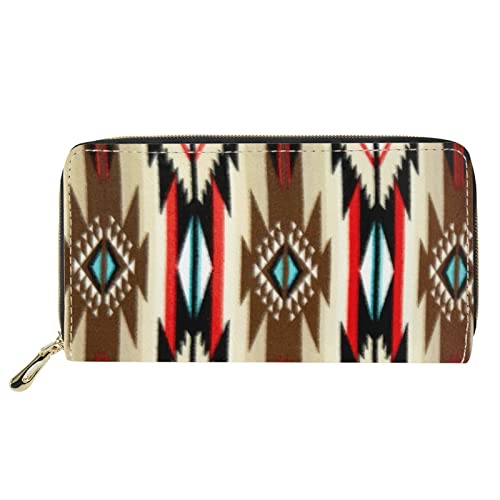 FJQWKLF Frauen Mädchen Leder Geldbörsen Lange Geldbörse Reißverschluss Clutch Bag Kartenhalter Organizer Tribal Pattern von FJQWKLF
