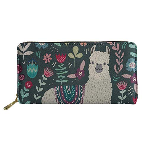 FJQWKLF Frauen Mädchen Leder Geldbörsen Lange Geldbörse Reißverschluss Clutch Tasche Kartenhalter Organizer Alpaka von FJQWKLF