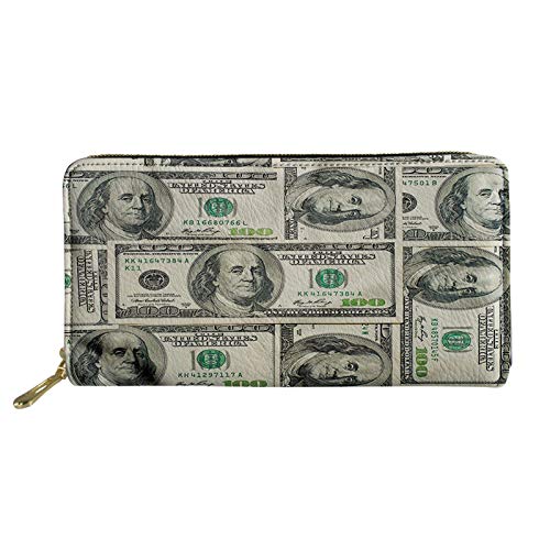 FJQWKLF Frauen Mädchen Leder Geldbörsen Lange Geldbörse Reißverschluss Clutch Tasche Kartenhalter Organizer Dollar Muster von FJQWKLF