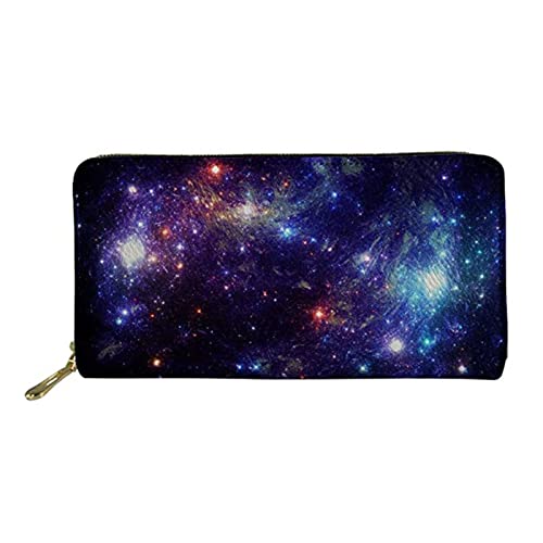 FJQWKLF Frauen Mädchen Leder Geldbörsen Lange Geldbörse Reißverschluss Clutch Tasche Kartenhalter Organizer Galaxy Muster von FJQWKLF