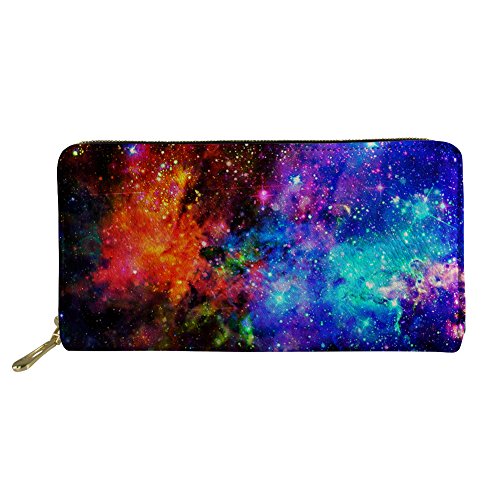 FJQWKLF Frauen Mädchen Leder Geldbörsen Lange Geldbörse Reißverschluss Clutch Tasche Kartenhalter Organizer Galaxy von FJQWKLF