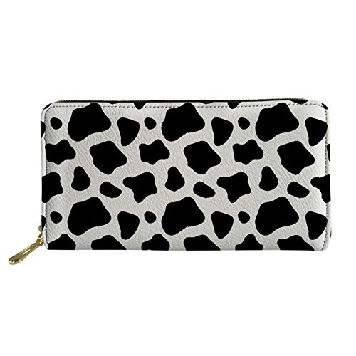 FJQWKLF Frauen Mädchen Leder Geldbörsen Lange Geldbörse Reißverschluss Clutch Tasche Kartenhalter Organizer Kuh von FJQWKLF