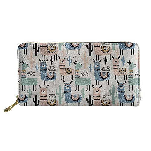FJQWKLF Frauen Mädchen Leder Geldbörsen Lange Geldbörse Reißverschluss Clutch Tasche Kartenhalter Organizer Lamas von FJQWKLF