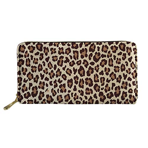 FJQWKLF Frauen Mädchen Leder Geldbörsen Lange Geldbörse Reißverschluss Clutch Tasche Kartenhalter Organizer Leopard Design von FJQWKLF