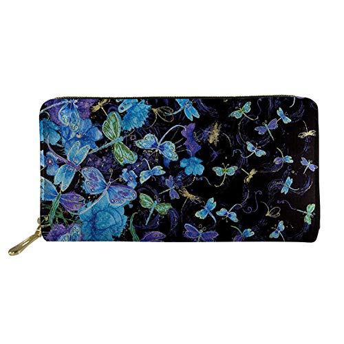 FJQWKLF Frauen Mädchen Leder Geldbörsen Lange Geldbörse Reißverschluss Clutch Tasche Kartenhalter Organizer Libelle von FJQWKLF