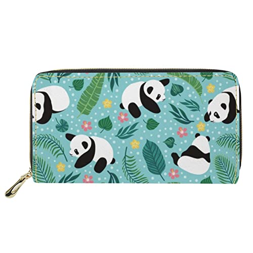 FJQWKLF Frauen Mädchen Leder Geldbörsen Lange Geldbörse Reißverschluss Clutch Tasche Kartenhalter Organizer Panda von FJQWKLF