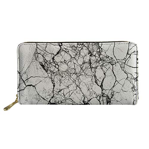 FJQWKLF Frauen Mädchen Leder Geldbörsen Lange Geldbörse Reißverschluss Clutch Tasche Kartenhalter Organizer Weißer Marmor von FJQWKLF
