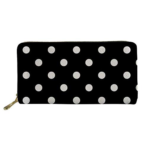 FJQWKLF Frauen Mädchen Leder Geldbörsen Lange Geldbörse Reißverschluss Clutch Tasche Kartenhalter Organizer Weißer Punkt von FJQWKLF