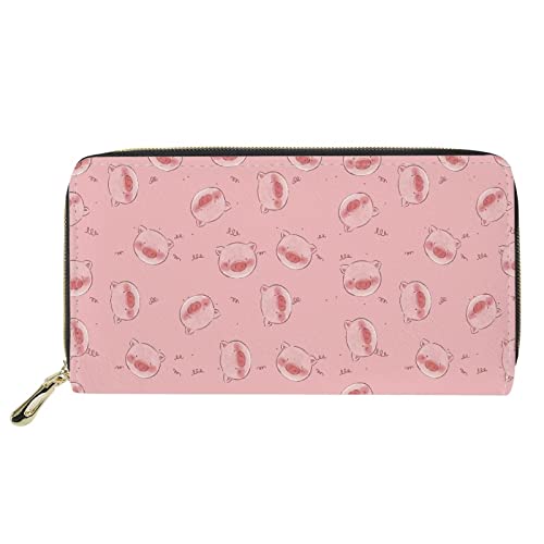 FJQWKLF Frauen Mädchen niedliche Geldbörse Cartoon rosa Schwein Muster PU Leder Handtasche Kartenhalter Tasche Reißverschluss Kleingeldbörse von FJQWKLF