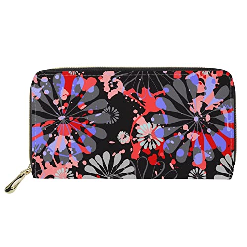 FJQWKLF Frauen Reißverschluss Geldbörse Kupplung Geldbörse Kredit Autohalter PU Leder mit Blumenmuster bunt von FJQWKLF