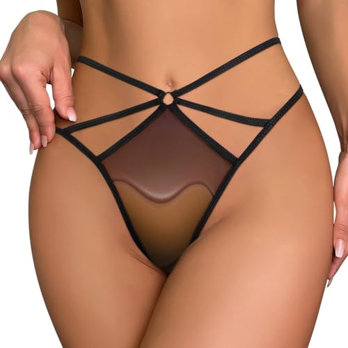 FJQWKLF G-String-Tangas für Damen, Netzhöschen, Stretch, T-Rücken, Tangas, geschmolzene Schokolade, sexy Unterwäsche von FJQWKLF