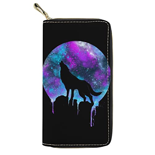 FJQWKLF Galaxy Wolf Print Lange Brieftasche für Kinder Erwachsene, Handtasche aus PU-Leder zum Wechseln, Münzbeutel für Kreditkarten, Telefonschlüssel von FJQWKLF