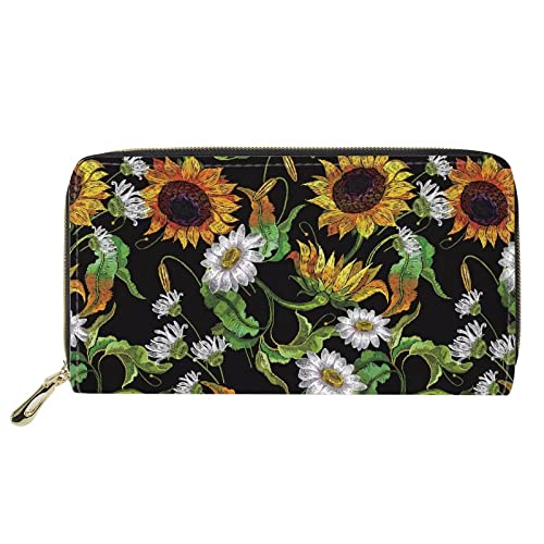 FJQWKLF Gelbe Sonnenblumen-Ölgemälde-Frauen-PU-Leder-Geldbeutel-Handtaschen-Multifunktions-Kupplungs-Mappen-Reißverschluss-Karten-Kasten von FJQWKLF