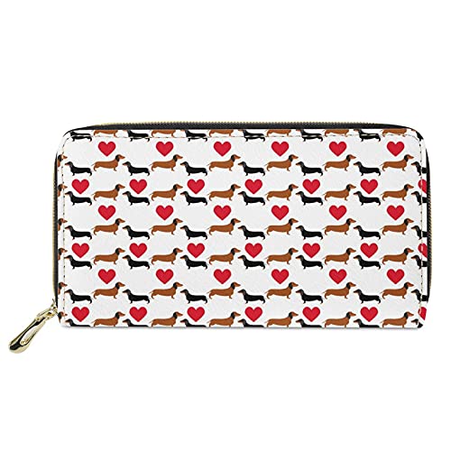 FJQWKLF Geldbörse aus Leder mit Dackel-Print, Damen-Geldbörse mit Autoschlitzen, Geldscheinklammern, Lange Geldbörse, Kartenhalter von FJQWKLF