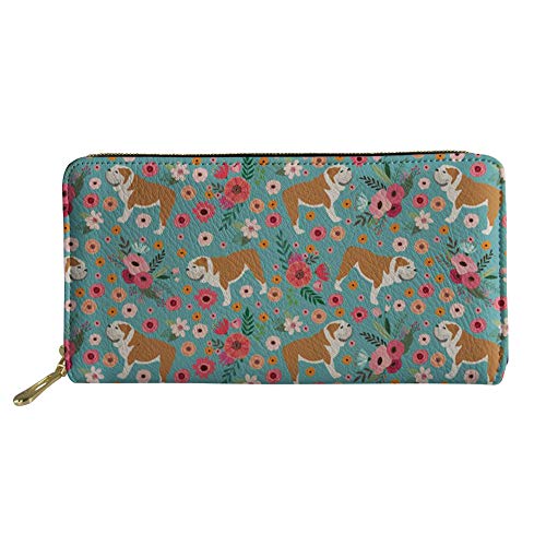 FJQWKLF Geldbörse mit Reißverschluss für Mädchen, multifunktionale Münzklammer, Damen-Kartenhalter, Geldbörse mit Blumen-Welpen-Druck von FJQWKLF