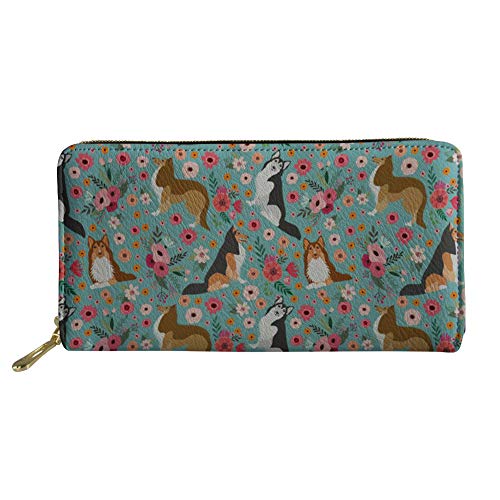 FJQWKLF Geldbörse mit Reißverschluss für Mädchen, multifunktionale Münzklammer, Damen-Kartenhalter, Geldbörse mit Blumen-Welpen-Druck von FJQWKLF