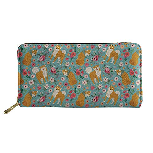 FJQWKLF Geldbörse mit Reißverschluss für Mädchen, multifunktionale Münzklammer, Damen-Kartenhalter, Geldbörse mit Blumen-Welpen-Druck von FJQWKLF