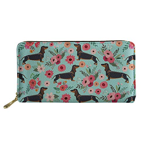 FJQWKLF Geldbörse mit Reißverschluss für Mädchen, multifunktionale Münzklammer, Damen-Kartenhalter, Geldbörse mit Blumen-Welpen-Druck von FJQWKLF