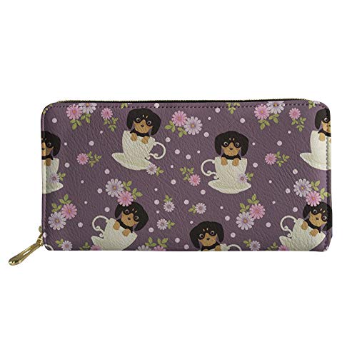 FJQWKLF Geldbörse mit Reißverschluss für Mädchen, multifunktionale Münzklammer, Damen-Kartenhalter, Geldbörse mit Blumen-Welpen-Druck von FJQWKLF