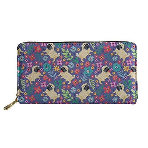 FJQWKLF Geldbörse mit Reißverschluss für Mädchen, multifunktionale Münzklammer, Damen-Kartenhalter, Geldbörse mit Blumen-Welpen-Druck von FJQWKLF
