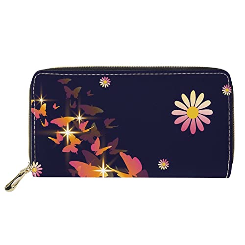 FJQWKLF Geldbörsen für Frauen Leder Handytasche Bling Gänseblümchen Blumenmuster Dame Geldbörse Reisehandtaschen von FJQWKLF