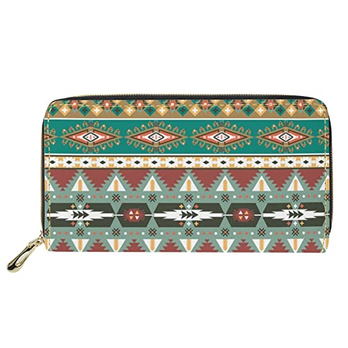 FJQWKLF Geldbörsen mit aztekischem Druck, große Kapazitäts-Clutch-Geldbörse mit Kartenfächern, Reißverschluss-Leder-Kartenhalter-Beutel-Geldbörse, grün von FJQWKLF