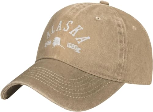 FJQWKLF Hat, Alaska Est. 1959 State Map Souvenir Geschenk Baseball Cap Damen Herren Papa Hut Golf Cowboy Hut Trucker Hut Schwarz von FJQWKLF
