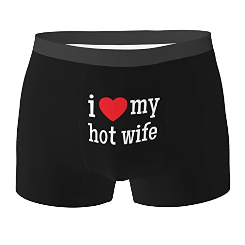 FJQWKLF Heart My Hot Wife I Love My Hot Wife Geschenke Schwarze Herren-Boxershorts Stretch-Boxershorts Herrenunterwäsche Herren-Boxer von FJQWKLF