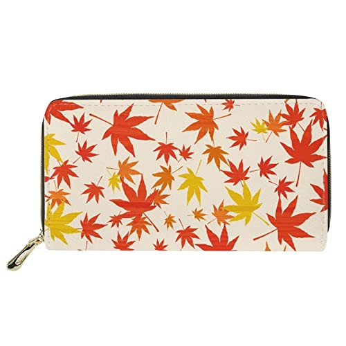 FJQWKLF Herbstlaub-Muster mit Damen-Geldbörsen, Lange Kupplung, PU-Leder, Kreditkartenetui, Lange Geldbörse für Damen und Mädchen von FJQWKLF