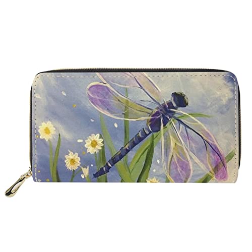 FJQWKLF Kartenhalter Geldbörse für Damen Libelle Blumenmuster Damen Geldbörse Handytasche PU Leder von FJQWKLF