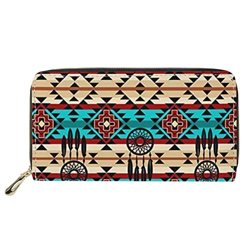 FJQWKLF Kreditkartenetui Leder Geldbörse für Damen Herren Aztec Tribal Clutch Handytasche Boho Dreamcatcher Design von FJQWKLF