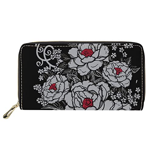 FJQWKLF Kreditkartenetui mit Münzfach mit Reißverschluss, Blumendruck-Clutch-Geldbörse für Damen und Herren von FJQWKLF