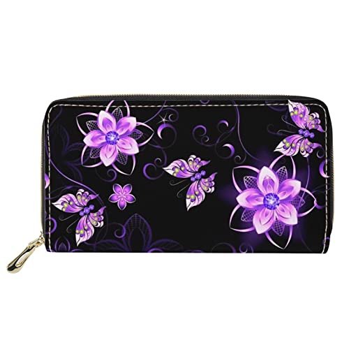 FJQWKLF Lässige Geldbörse, Handy-Geldbörse für Frauen, Mädchen, Bling Butterly Pattern, weibliches Kreditkartenetui, PU-Leder, lila Design von FJQWKLF
