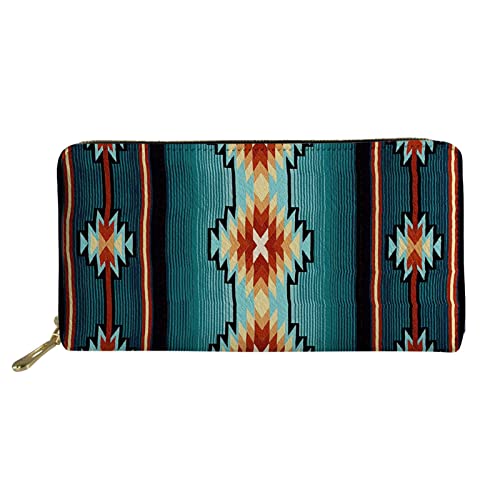 FJQWKLF Lässige Handtasche für Damen Mädchen Aztec Tribal Türkis Design Lange Brieftasche Handytasche Leichte Kupplung von FJQWKLF