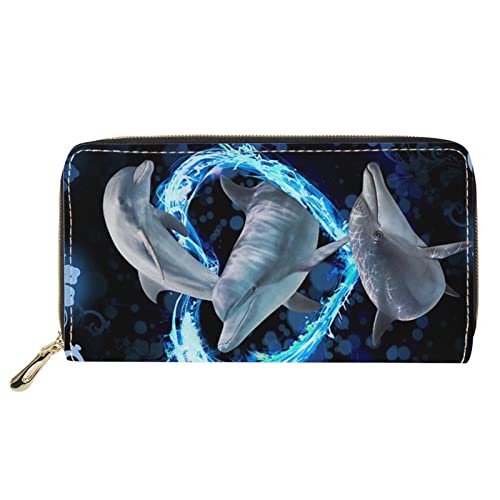 FJQWKLF Lange Brieftasche, Handtasche, Handytasche für Frauen, süßes Delphin-Herz-Print, Dame, Kartenetuis, Geldorganisatoren von FJQWKLF