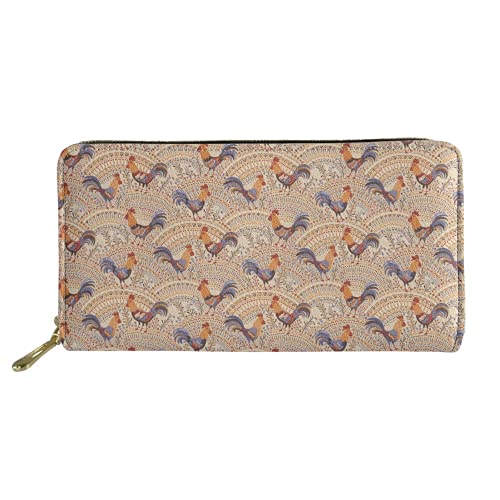 FJQWKLF Lange Cluth PU-Leder-Huhn-Design-Geldbeutel für Reisen, wasserfester, langlebiger Brieftaschen-Organizer mit Reißverschluss für Frauen und Mädchen von FJQWKLF