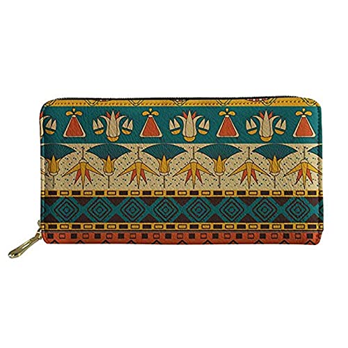 FJQWKLF Lange Geldbörsen aus Leder mit afrikanischen Aztekenmustern für die Reise, Reißverschluss um den Schlüsselhalter, Geldhandtasche, Telefon, Kreditkartenetui, PU-Leder von FJQWKLF