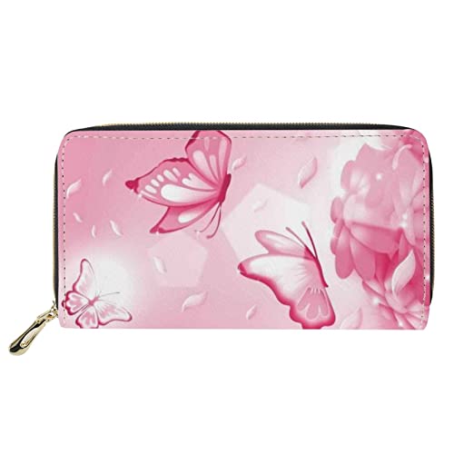 FJQWKLF Lange Geldtasche Frauen Brieftasche Handytasche Rosa Schmetterling Elegante Abendtaschen von FJQWKLF