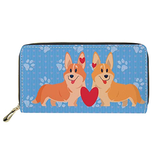 FJQWKLF Lange Pu-Leder-Geldbörse mit Corgi-Print, tragbare, langlebige Geldbörse, Münztasche für Reiseeinkäufe, niedliche Modekarten-Handtasche für Kindergeschenke von FJQWKLF
