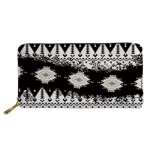 FJQWKLF Langer Reißverschluss um das Kartenetui Aztec Tribal Geometric Damen Geldbörse Damen Handy Clutch Bag von FJQWKLF