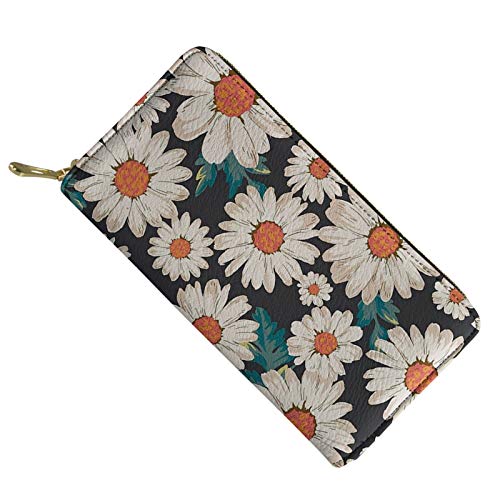 FJQWKLF Leder Geldbörse Geldbörse Kosmetik Make-up Tasche Handy Geldbörse Tasche RFID blockierende Reißverschlusstasche Brieftasche Kartenetui Daisy von FJQWKLF