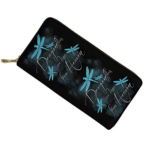 FJQWKLF Leder Geldbörse Geldbörse Kosmetik Make-up Tasche Handy Geldbörse Tasche RFID blockierende Reißverschlusstasche Brieftasche Kartenetui Libelle von FJQWKLF