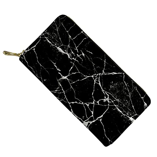 FJQWKLF Leder Geldbörse Geldbörse Kosmetik Make-up Tasche Handy Geldbörse Tasche RFID blockierende Reißverschlusstasche Brieftasche Kartenetui Schwarzer Marmor von FJQWKLF