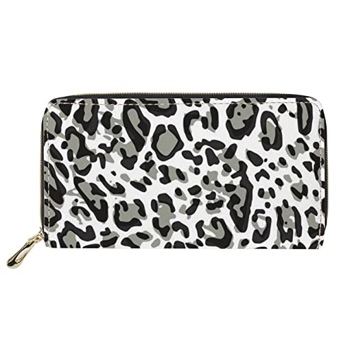 FJQWKLF Leder Handytasche Schwarz Weiß Leopard Animal Print Handtasche Damen Casual Geldbörsen von FJQWKLF