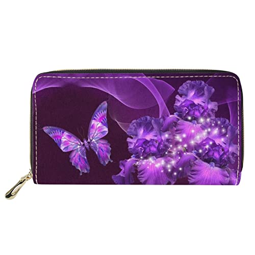 FJQWKLF Lila Butterly Blumendruck Damen Geldbörse Lange Handtasche Multifunktionale Geldbörse Lässige Handtasche für Damen von FJQWKLF