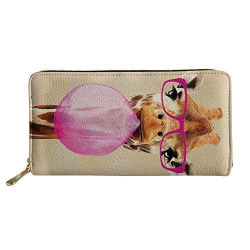FJQWKLF Lustige Giraffe Rosa Brille Kaugummi Tier Geldbörse Frauen Geldbörse PU Leder Geldbörse für Mädchen Handy Kartenhalter Kupplung von FJQWKLF